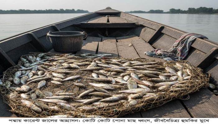 পদ্মায় কারেন্ট জালের আগ্রাসন: কোটি কোটি পোনা মাছ ধ্বংস, জীববৈচিত্র্য হুমকির মুখে