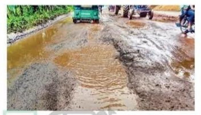 কটিয়াদী সড়কে বড় বড় গর্ত, জনদুর্ভোগ চড়মে