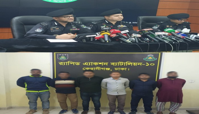 রাজধানীর পল্টন হতে র‌্যাব পরিচয়ে ডাকাতির প্রস্তুতিকালে ০৬ জনকে র‌্যাব কটি, হ্যান্ডকাফ ও মাইক্রোবাসসহ গ্রেফতার করেছে র‌্যাব