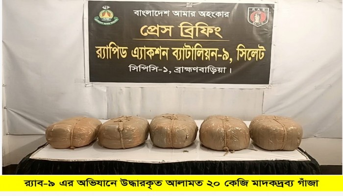 ​র‌্যাব-৯ এর অভিযানে ব্রাহ্মণবাড়িয়ার বিজয়নগর থেকে ২০ কেজি  গাঁজাসহ ০১ জন মাদক ব্যবসায়ী গ্রেফতার
