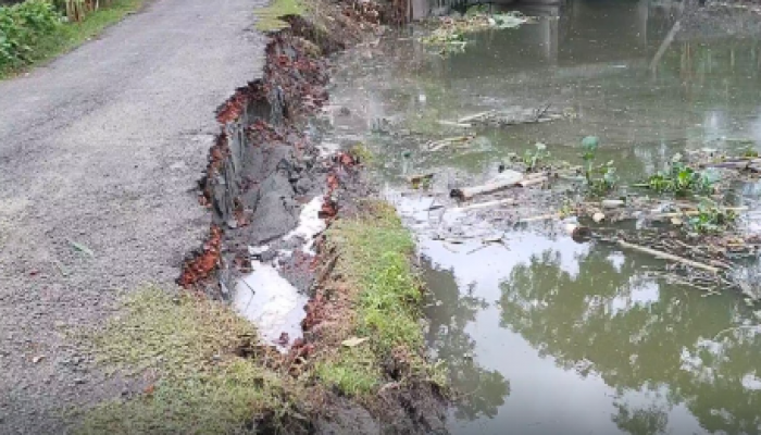 ​রাজাপুরে অপরিকল্পিত খাল খননে সড়কে ধস