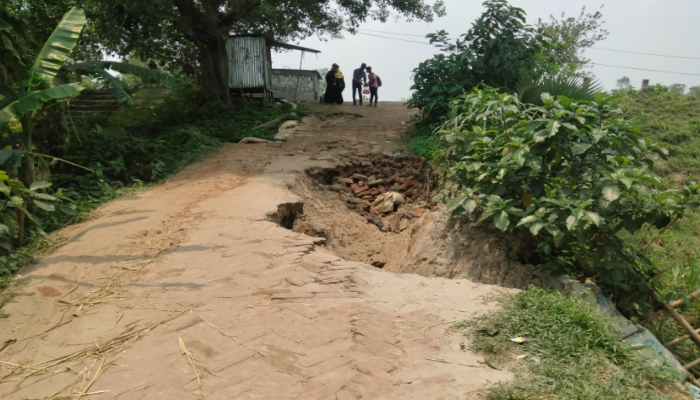 রায়গঞ্জের পাঙ্গাসী এলাকায় সড়কে ধস বিপাকে জনসাধারণ