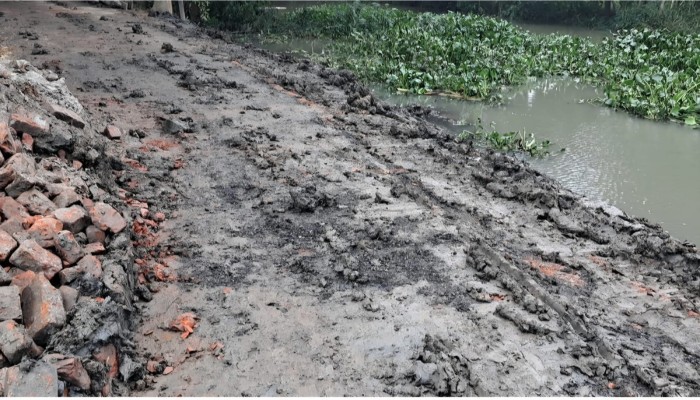 উজিরপুরে উদ্বোধনের দুই মাসেই বেহাল পৌণে কোটি টাকার সড়ক, উঠছে পিচ-পাথর