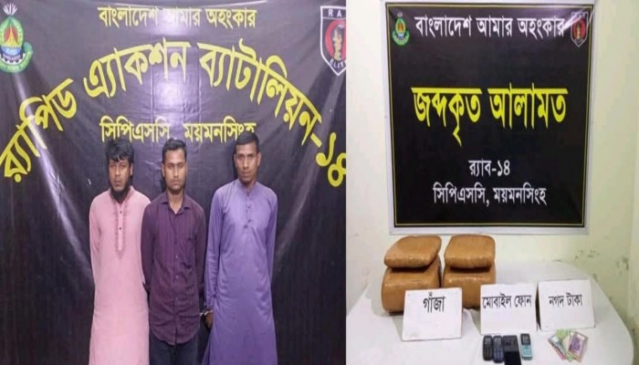 ১৬ কেজি মাদকদ্রব্য গাঁজা সহ মাদক ব্যবসায়ী গ্রেফতার ৩