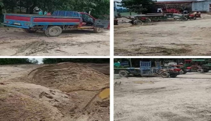 সুনামগঞ্জে ডিবি পুলিশের অভিযানে বালু সহ ট্রলি ও পিকাআপ জব্দ ।