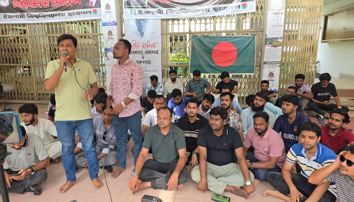 সাজিদ হত্যাকারীদের গ্রেপ্তার ও নিয়োগ বোর্ড বাতিলের দাবিতে ইবি ছাত্রদলের অবস্থান কর্মসূচি