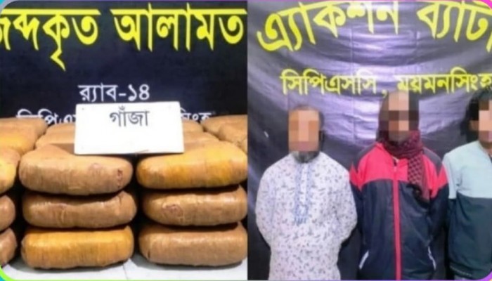​কেন্দুয়ায় র‍্যাবের অভিযানে ৭২ কেজি গাঁজাসহ তিনজন গ্রেপ্তার