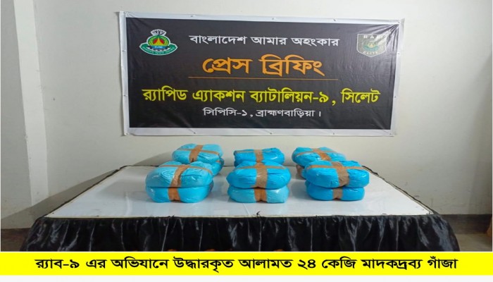 র‌্যাব-৯ এর অভিযানে ব্রাহ্মণবাড়িয়ার বিজয়নগর থেকে ২৪