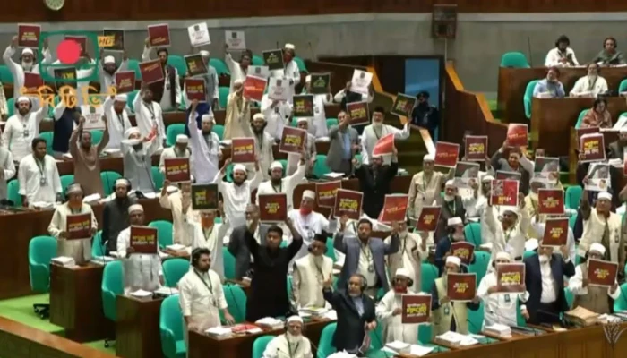 সংসদে রাষ্ট্রপতি প্রবেশ করতেই ‘জুলাইয়ের গাদ্দার’ প্ল্যাকার্ড প্রদর্শন