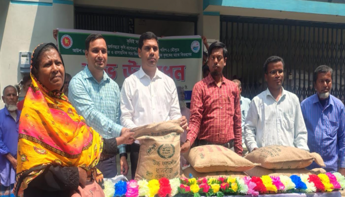 ফুলবাড়ীতে ক্ষুদ্র ও প্রান্তিক কৃষকদের মাঝ বিনামূল্যে সার ও বীজ বিতরণ