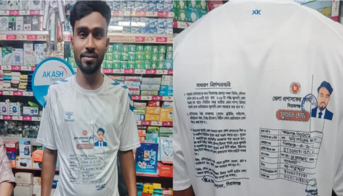 তেল পেতে গেঞ্জিতে ফুয়েল কার্ড প্রিন্ট করলেন ব্যবসায়ী
