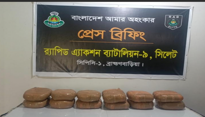র‌্যাব-৯ এর অভিযানে ব্রাহ্মণবাড়িয়া থেকে ২৪ কেজি  গাঁজা উদ্ধার