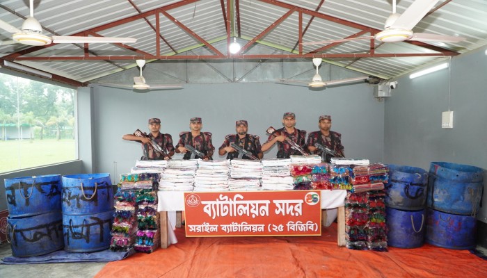 বিজয়নগরে ৪২২টি ভারতীয় শাড়ি জব্দ করেছে ২৫ বিজিবি