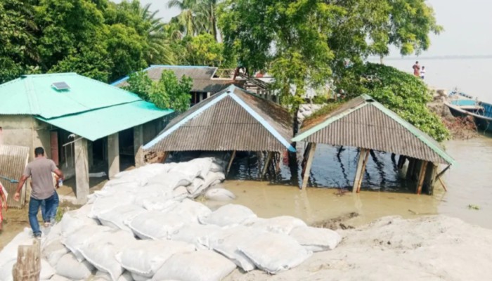 খুলনায় ভয়াবহ ভাঙনে নদীগর্ভে বেড়িবাঁধ, গৃহহারা ১৩ পরিবার