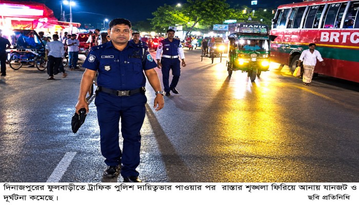 ফুলবাড়ীতে ট্রাফিক পুলিশ রাস্তার শৃঙ্খলা ফিরিয়ে আনায় দূ'র্ঘ'ট'না কমেছে