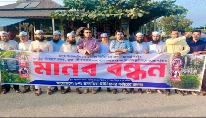 ভালুকায় ধানকুঁড়া রিসোর্ট স্থয়ীভাবে ব'ন্ধে'র দাবিতে মা'ন'ব'ব'ন্ধ'ন
